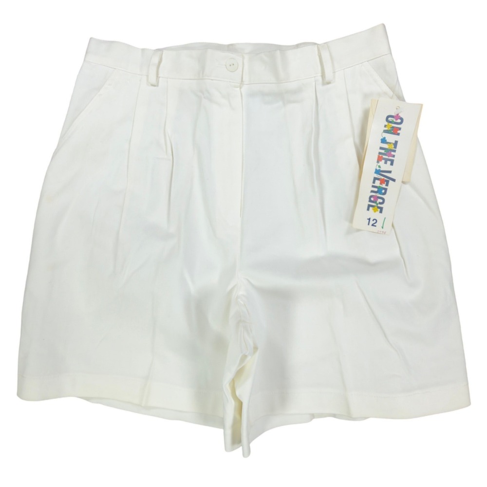 On The Verge 90s Vintage Pleated Shorts Womens 12 White Cotton NWT Made in USA